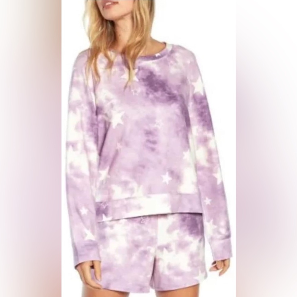 WILDFOX SWEATSHIRT & SHORTS SET PICK 1 Purple Star/ heart Print Lounge SET SMALL - Picture 1 of 14